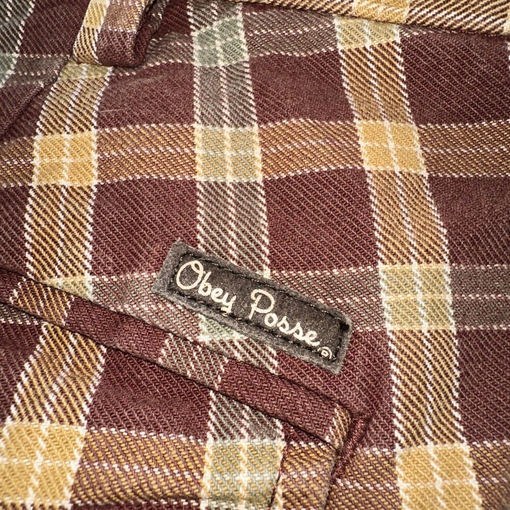 Obey Posse 3 Button Vintage Plaid Bermuda Shorts Pocket Brown Mens 36 old timey